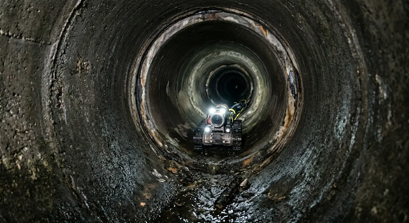 Robotic sewer camera inspecting pipe interior for Sewer Line Cleaning in Ojai